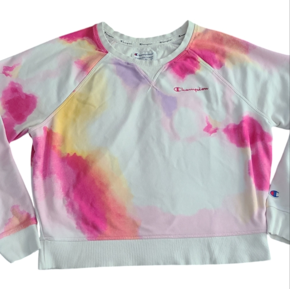 Champion Tie Dye Campus French Terry Long Sleeve Pullover Crewneck Sweatshirt Lg